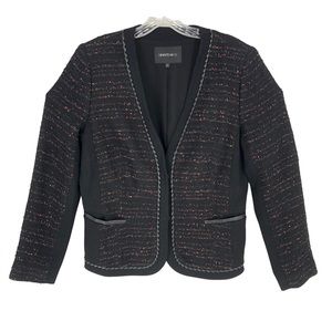 Lafayette 148 Womens Tweed Metallic Blazer Jacket Leather Trim Size 12 Career